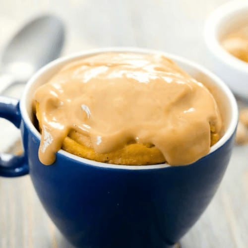 This is a photo of a KETO PEANUT BUTTER MUG CAKE