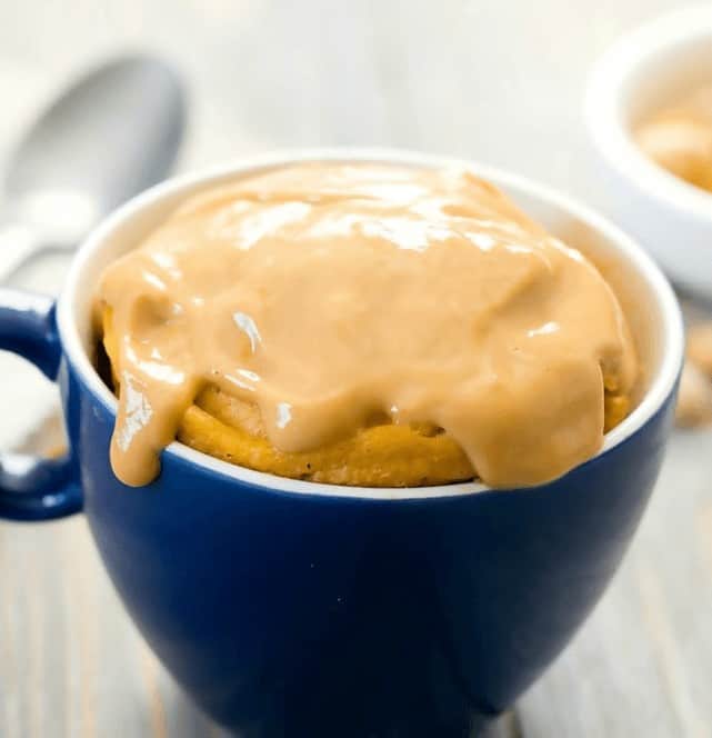 This is a photo of a KETO PEANUT BUTTER MUG CAKE