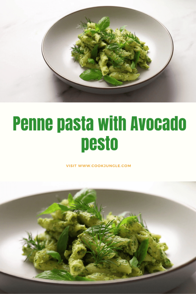 Penne pasta with Avocado pesto